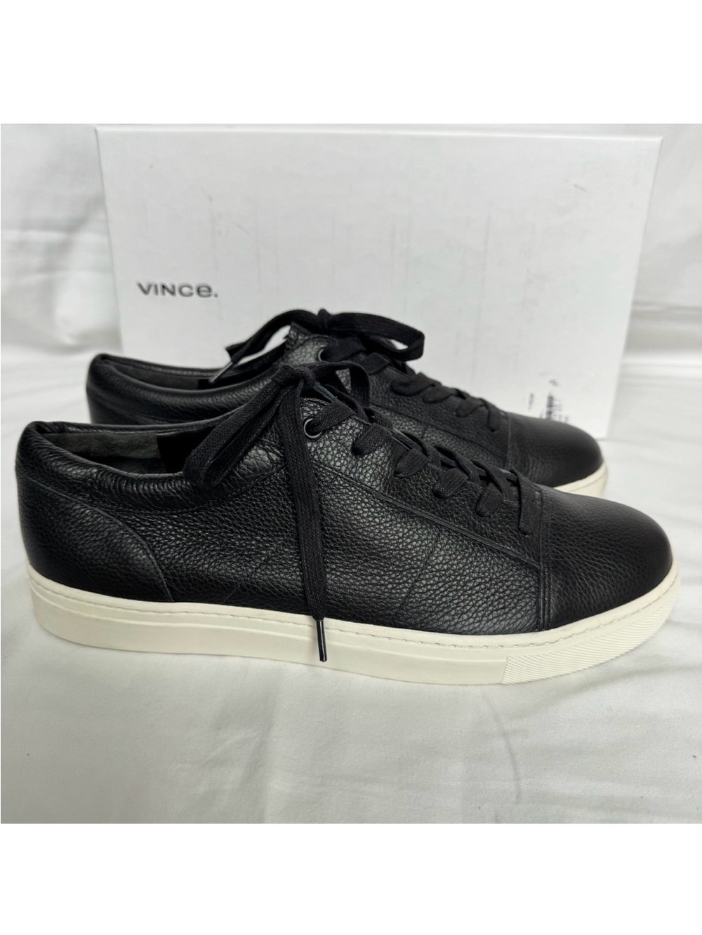 NEW Vince Black Pebbled White Leather Minimalist Low Top Sneakers Women's 10